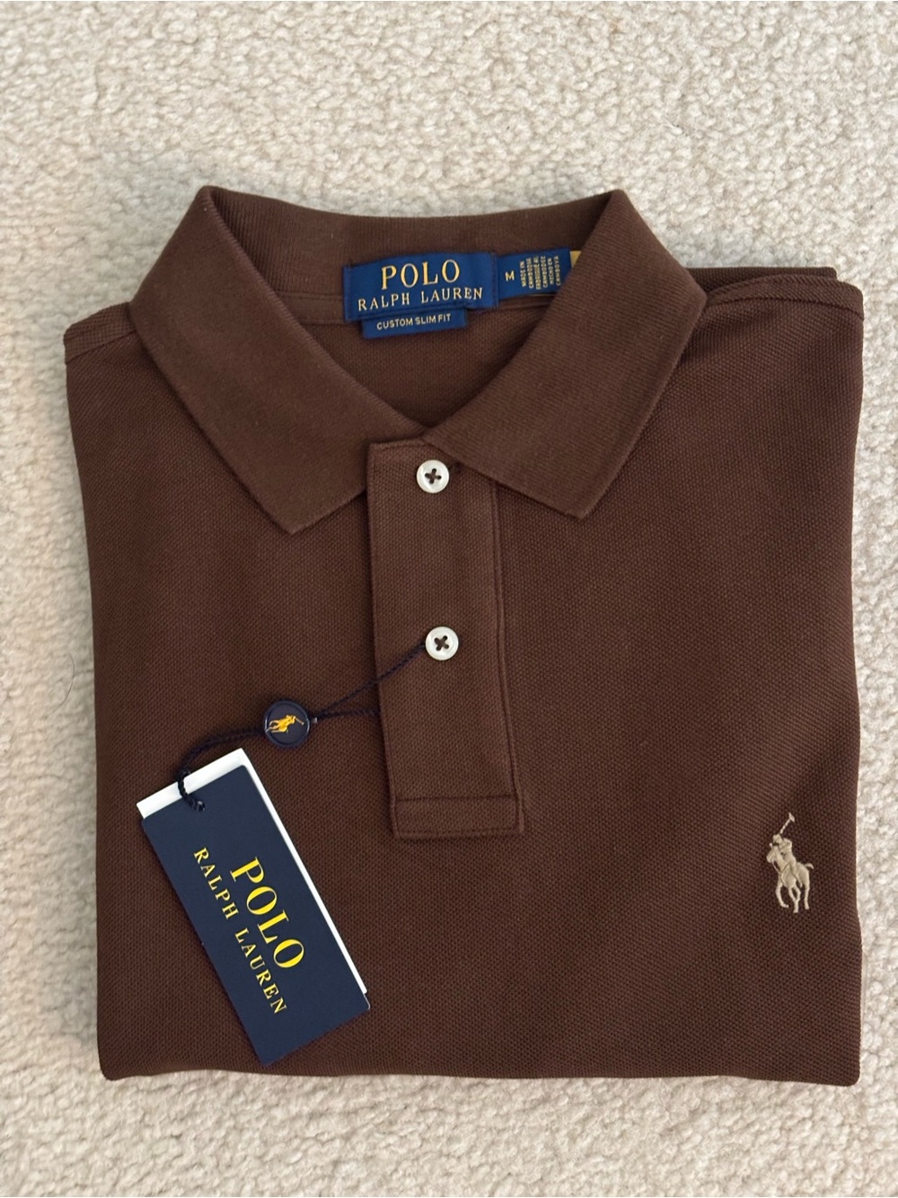 NWT Polo Ralph Lauren Men’s Brown Custom Slim Fit Polo Size M